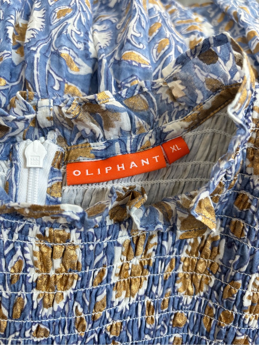 Oliphant Smocked Flirty Short Dress in Mughal Blue, Size XL - Picture 8 of 10